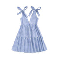 Plaid V-Neck A-Line Dress for Women with Bow Strap