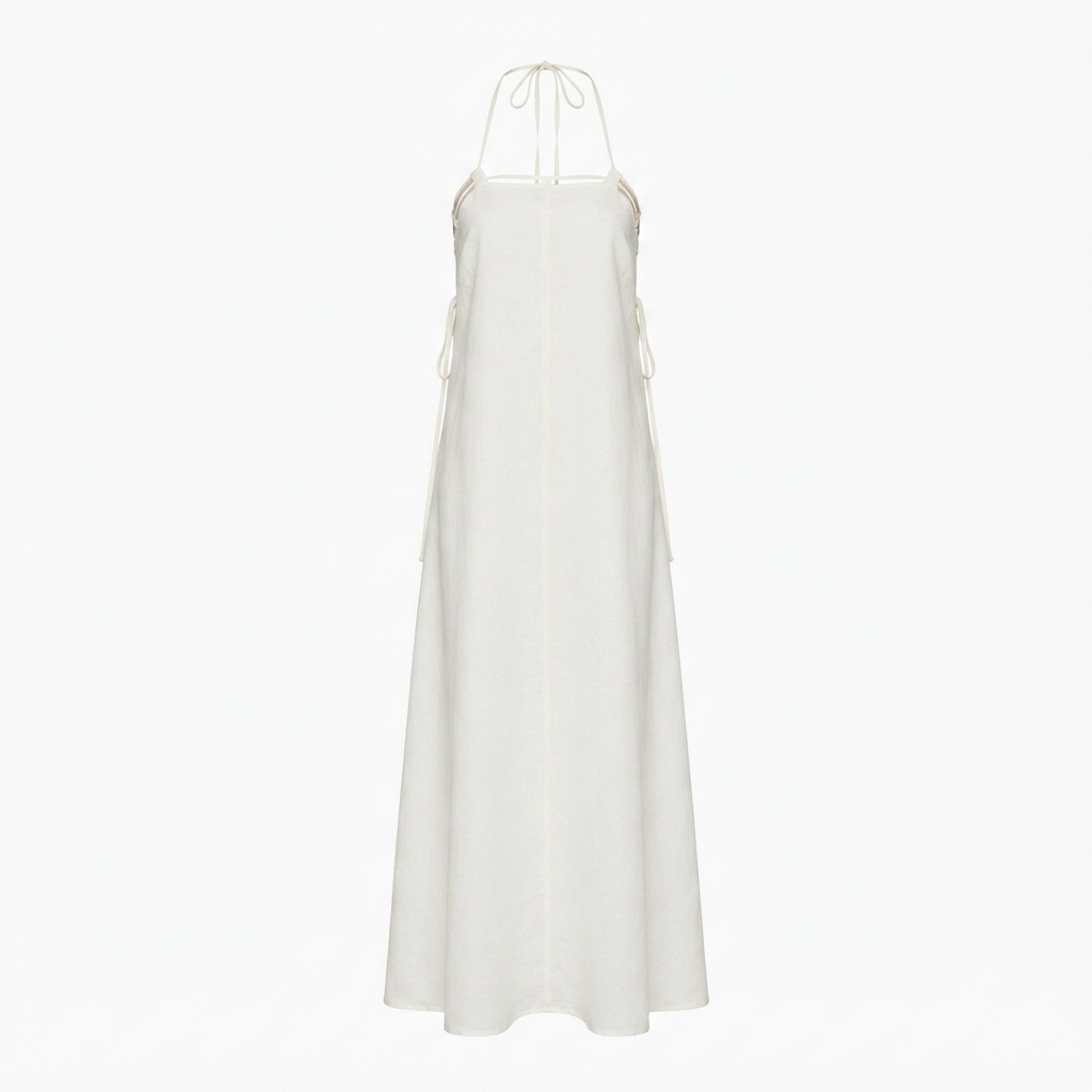 Off-White Halter Neck Open Back Dress for Women, Cutout