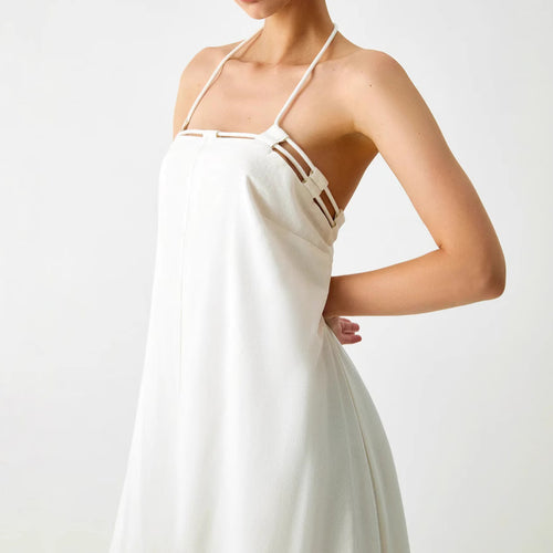 Off-White Halter Neck Open Back Dress for Women, Cutout