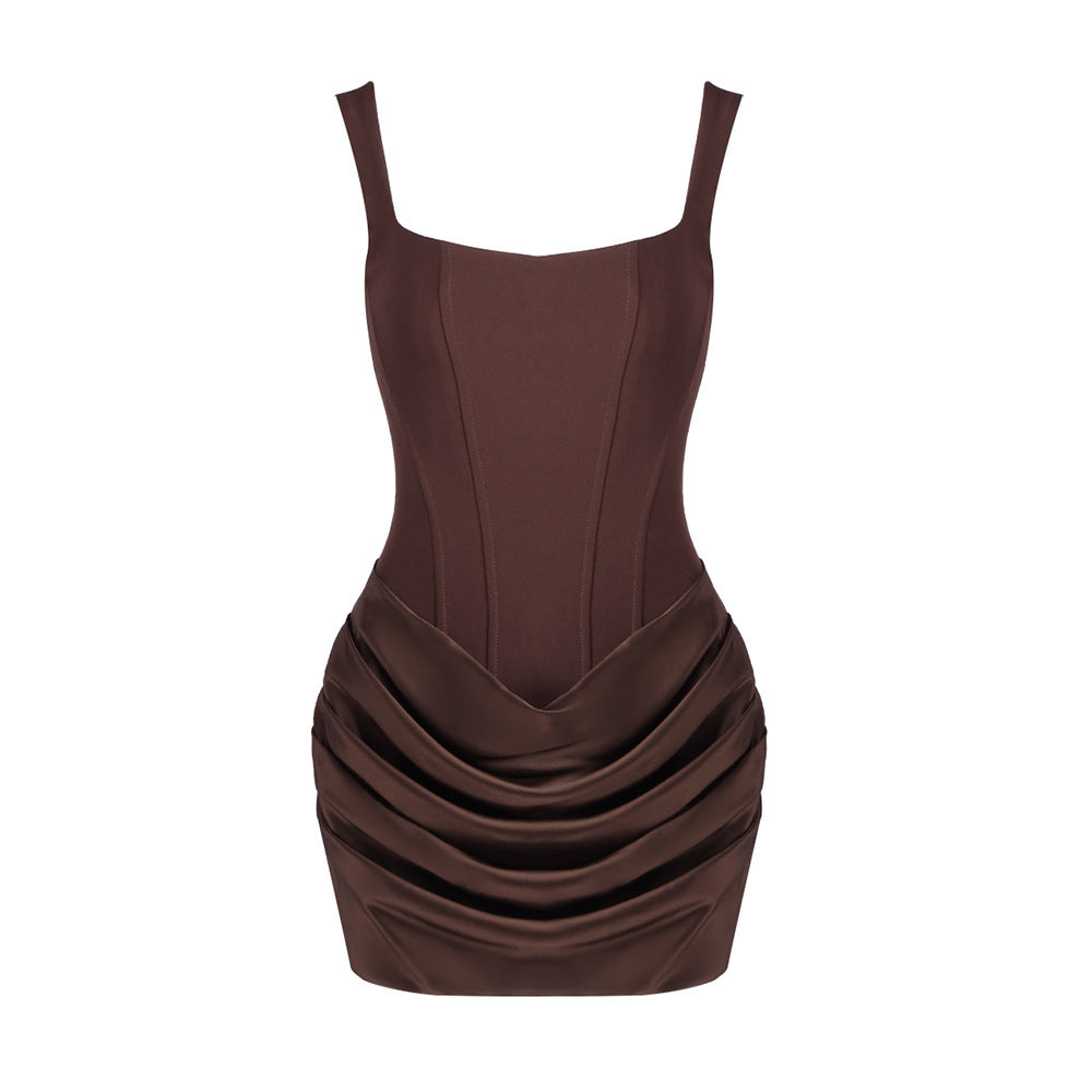 Women's Sleeveless Square Neck Mini Dress with Waist Ruching