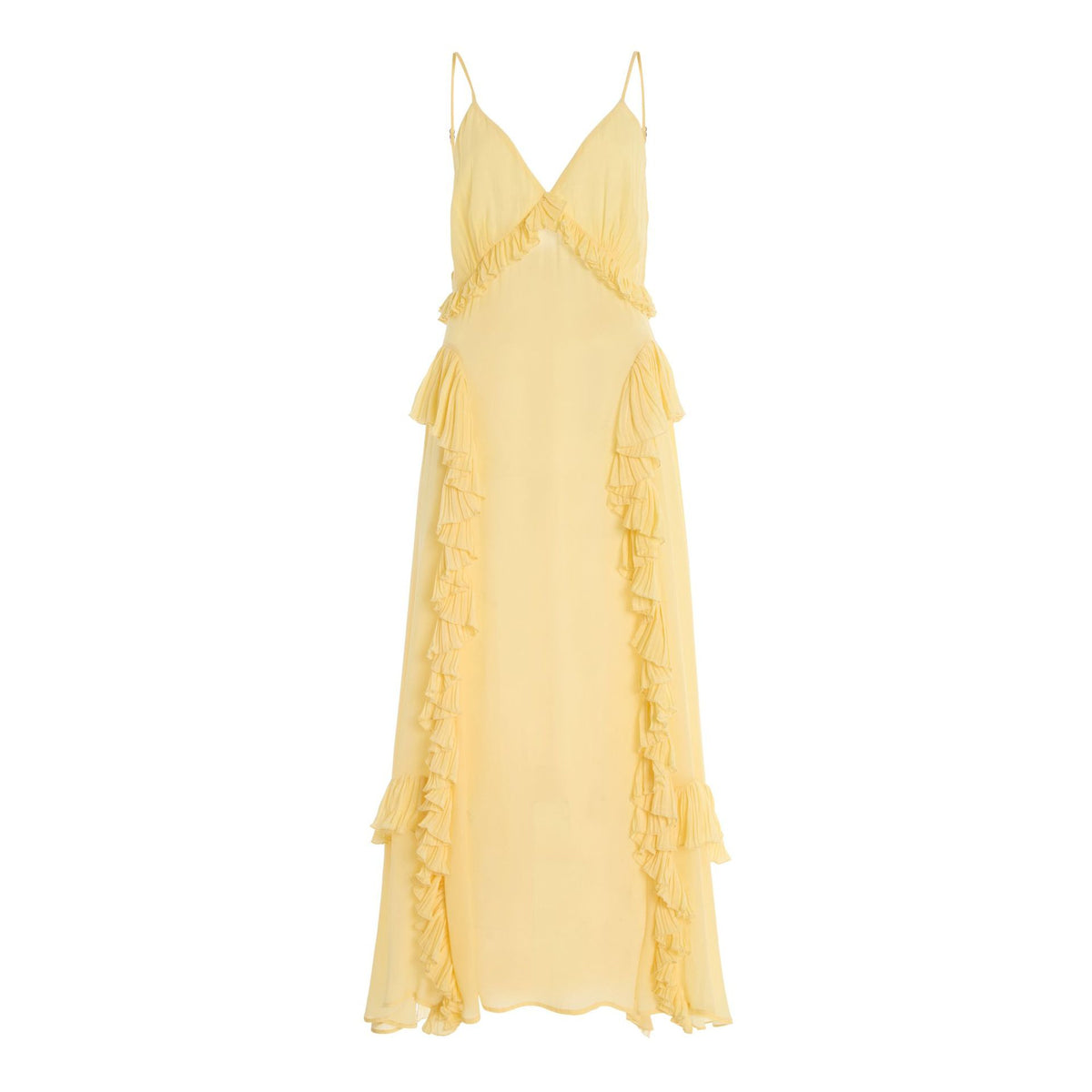 Yellow Ruffle-Trim Spaghetti Strap Maxi Dress for Women