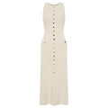 Off-White Sleeveless Ribbed Knit Button Maxi Dress